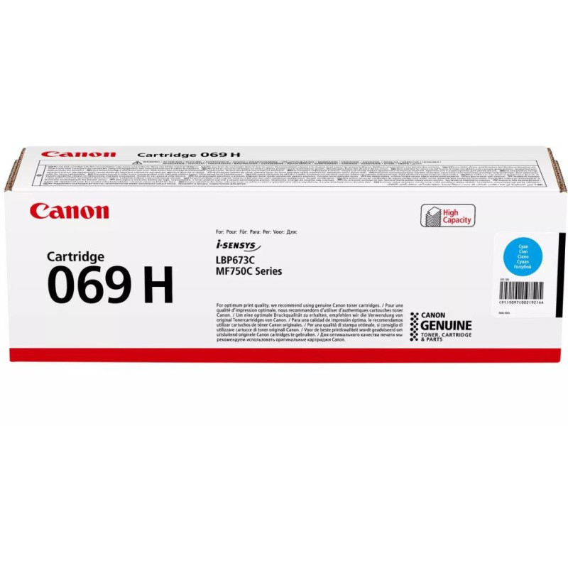 Canon originální vysokokapacitní toner Cartridge 069 H C azurový, MF752Cdw, 754Cdw, LBP673Cdw, kapacita 5 500 stran
