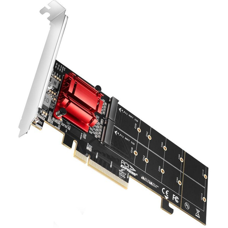 Kontroler AXAGON PCIe dla 2x PCIe NVME SSD / PCEM2-ND / obsługa RAID / długość: 2230 do 22110