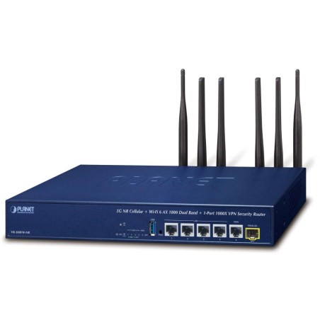 Planet VR-300FW-NR 5G Enterprise router/firewall VPN/VLAN/QoS/HA/AP kontroler, 1xWAN(SD-WAN), 4xLAN, 1xSFP, WiFi802.11ax