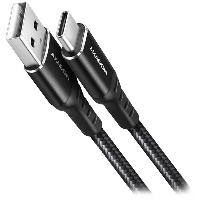 AXAGON Daten- und Ladekabel USB-A auf USB-C / USB2.0 / 3A / geflochten / 1,5m / schwarz