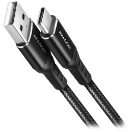 AXAGON dátový a nabíjací kábel USB-A na USB-C / USB2.0 / 3A / opletený / 2m / čierny