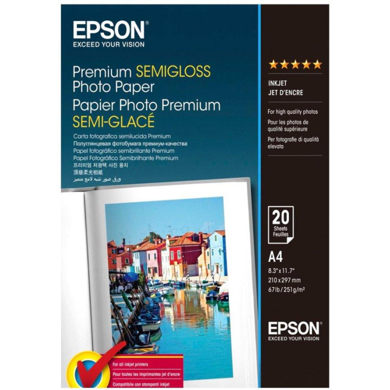 Papier fotograficzny EPSON C13S041332/ A4/ Photo premium semigloss/ 20 szt.