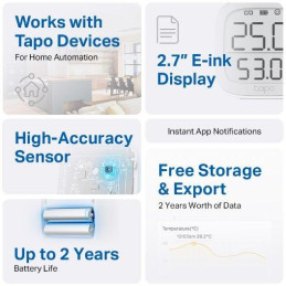 TP-Link Tapo T315, Chytrý teploměr, přesné měření teploty a vlhkosti, vyžaduje Tapo smart hub H100