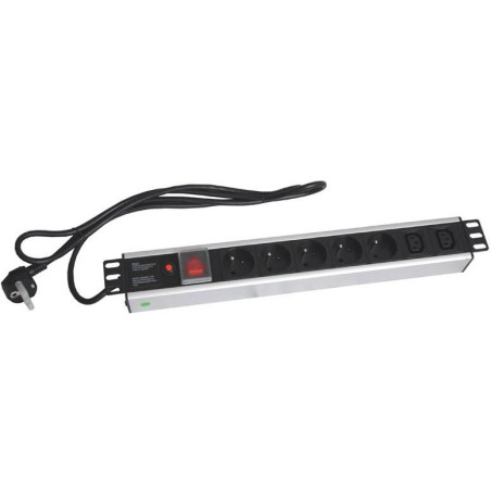 XtendLan 19'' rozvodný panel 5x 230V, 2x IEC, ČSN, vypínač, nadproudová ochrana, 1,8 m