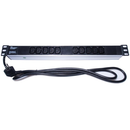 PremiumCord Panel napájecí do 19" racku 1U, 10xIEC (C13), 2m kabel