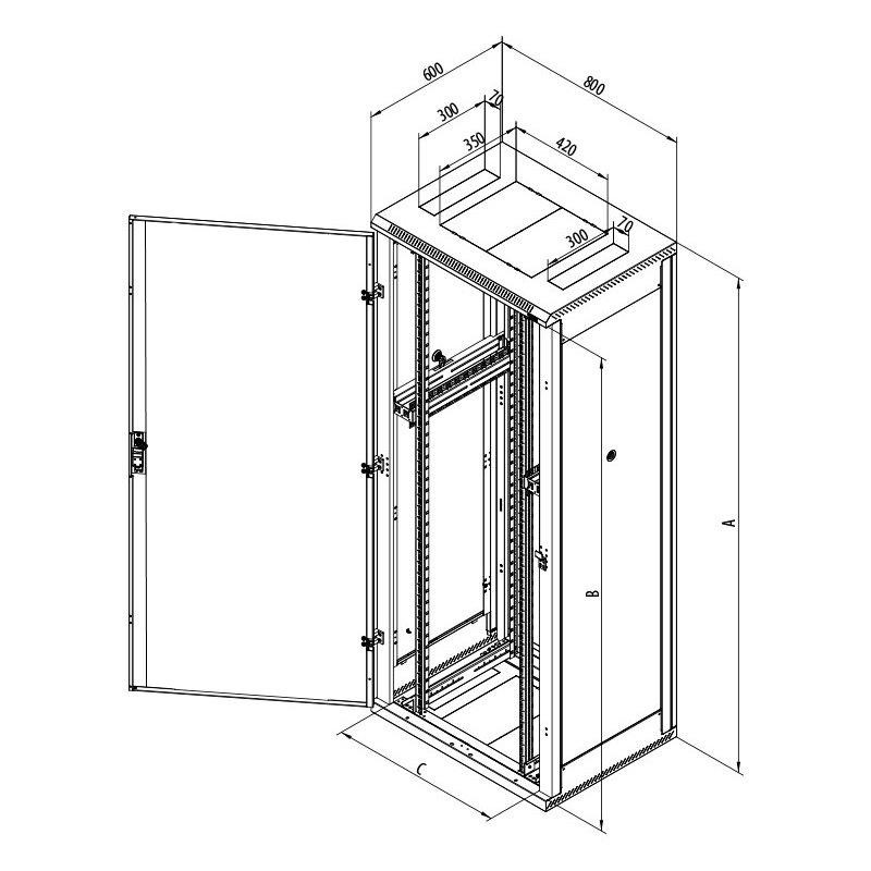 Triton 19' rack cabinet 42U/800x600 sheet metal door RAL7035, gray