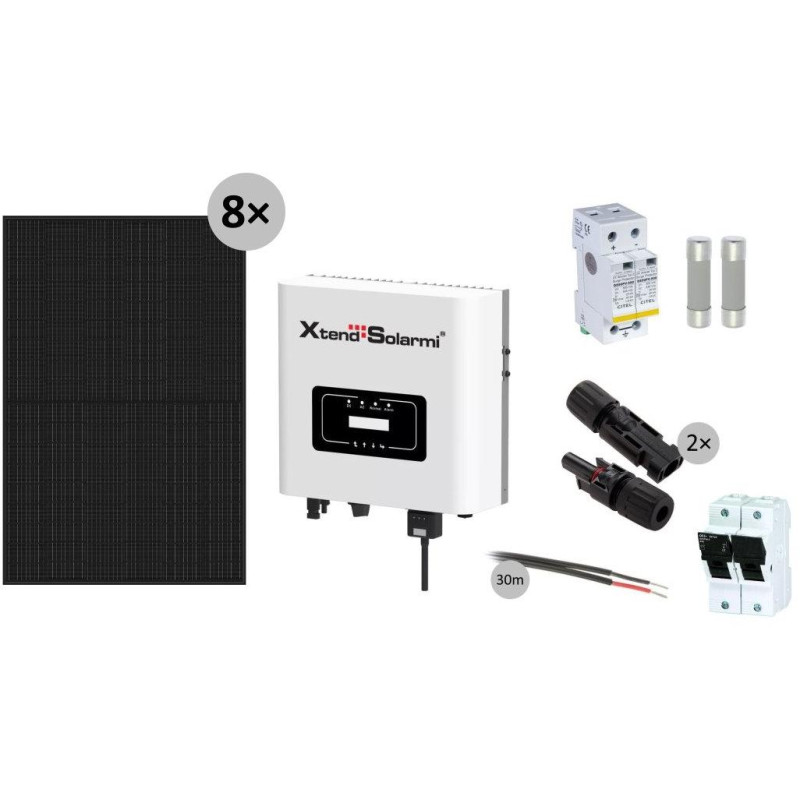 Solarmi 3000M solární elektrárna: 3kW síťový měnič s limiterem + 8x 450Wp solární panel