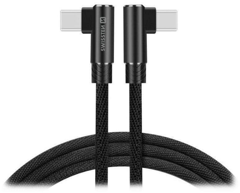 Swissten textilný dátový kábel Arcade USB-C / USB-C 1,2 M / L konektory / Čierny