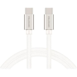 Swissten datový kabel USB-C / USB-C s textilním opletem, 2,0 M Stŕíbrný