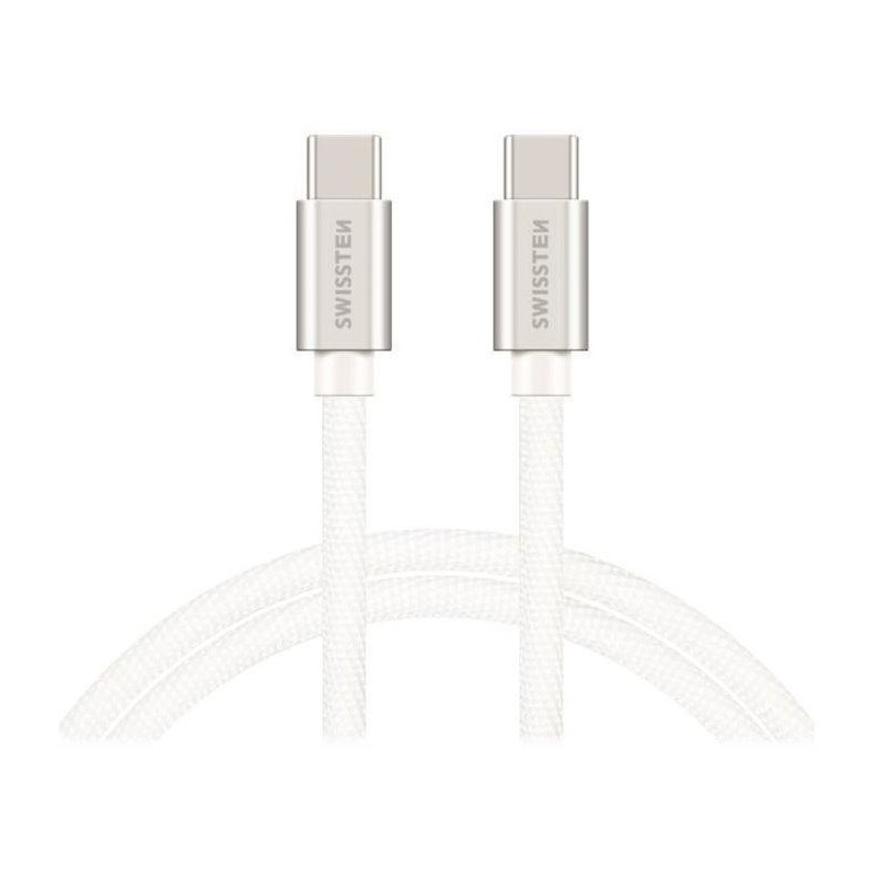 Swissten USB-C / USB-C Datenkabel mit Textilgeflecht, 2,0 M Silber