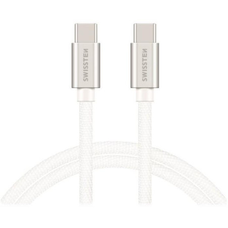Kabel danych USB-C/USB-C Swissten z oplotem tekstylnym, 2,0 m, srebrny