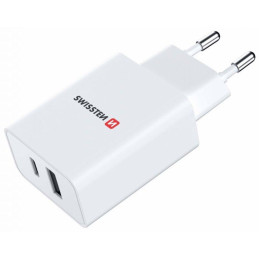 Zasilacz Swissten GaN 1x USB-C + 1x USB 30W PD biały