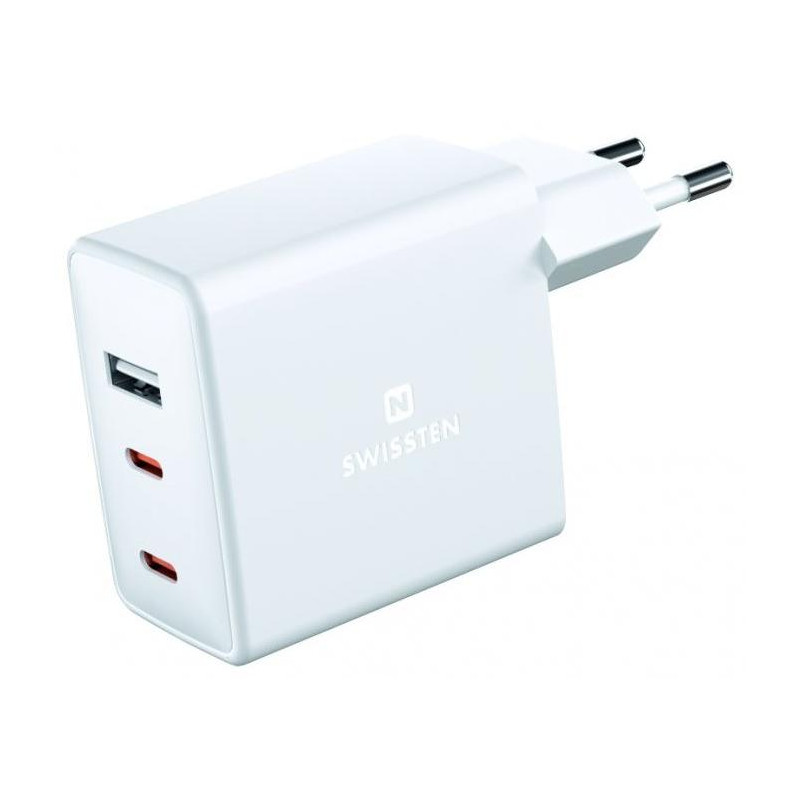 Swissten GaN Netzteil 2x USB-C + 1x USB 70W PD Weiß