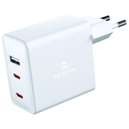 Zasilacz Swissten GaN 2x USB-C + 1x USB 70W PD biały
