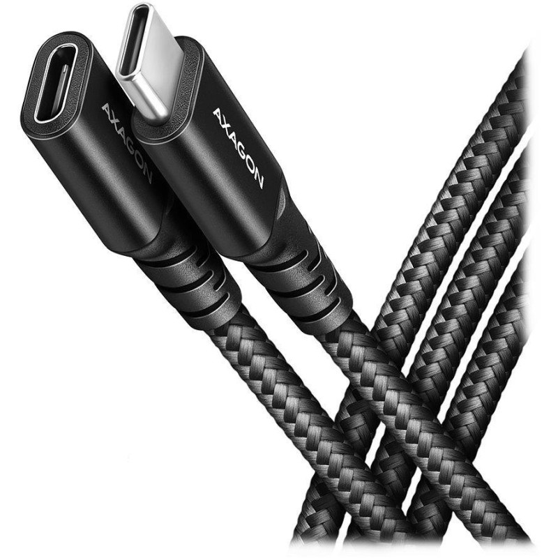 AXAGON predlžovací kábel USB-C(M) na USB-C(F) / USB 3.2 Gen 2 / 5A / PD 240W / 8K HD / opletený / 1m / čierny