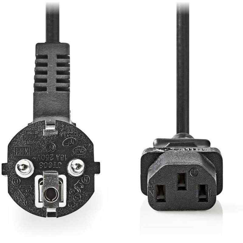 NEDIS napájecí kabel/ Typ F zástrčka - IEC-320-C13/ přímý/ úhlový/ černý/ bulk/ 2m
