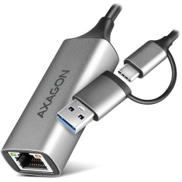 AXAGON Adapter USB-A + USB-C auf GLAN(RJ-45) / ADE-TXCA / USB 3.2 Gen1 / 15cm / Metallgehäuse