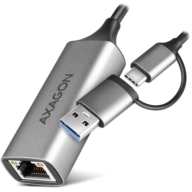 AXAGON adaptér USB-A + USB-C na GLAN(RJ-45) / ADE-TXCA / USB 3.2 Gen1 / 15cm / kovové telo
