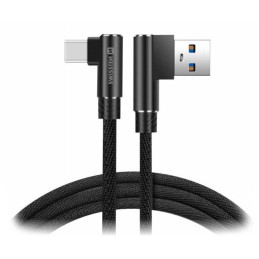 Swissten textilný dátový kábel Arcade USB / USB-C 1,2 M / L konektory / Čierny