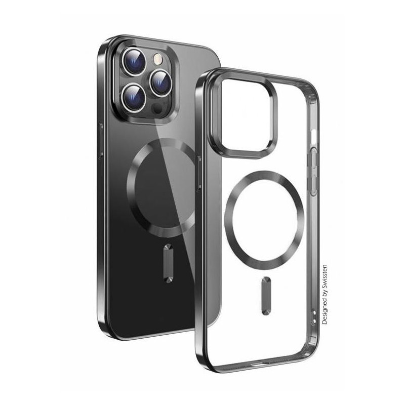 Swissten Hülle Clear Jelly MagStick Metallic für iPhone 15 Schwarz