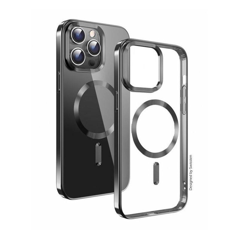 Swissten CASE CLEAR JELLY MagStick METALLIC FOR IPHONE 15 PRO MAX BLACK