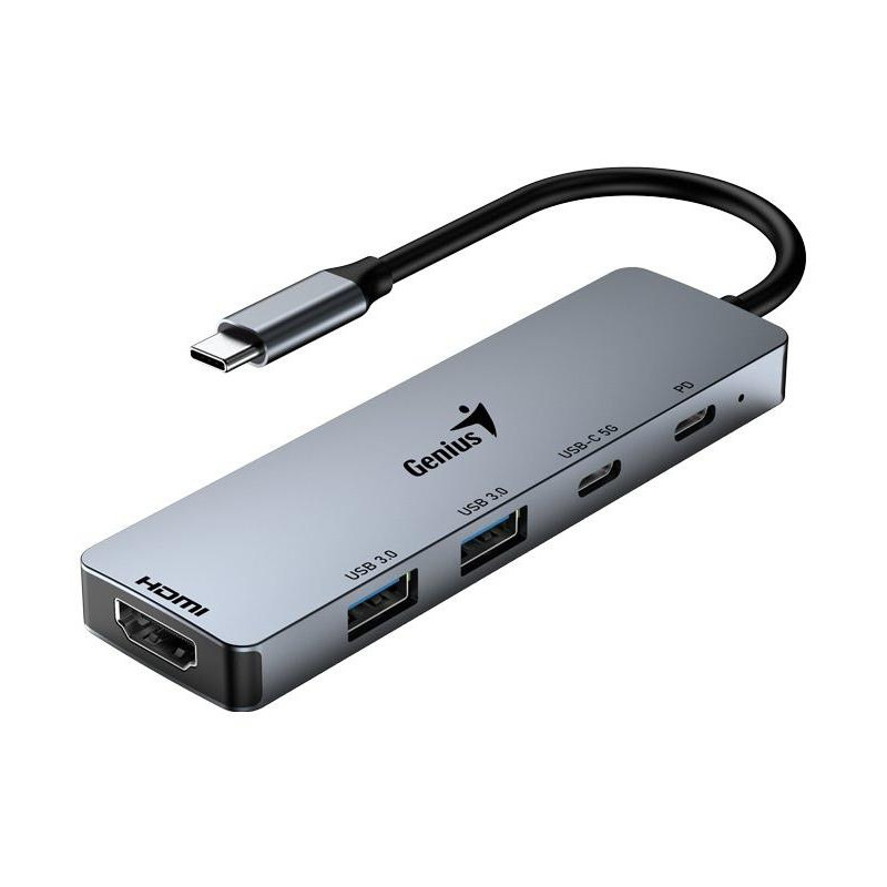 GENIUS hub UH-500/USB-C na HDMI/2x USB3.0/USB-C/100W PD/sivý