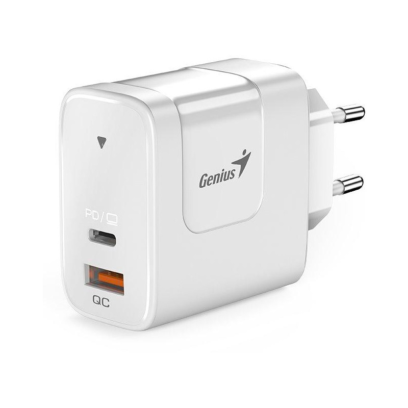 GENIUS nabíjačka PD-65AC, 65W, rýchle nabíjanie, USB-C PD3.0, USB-A QC3.0, biela