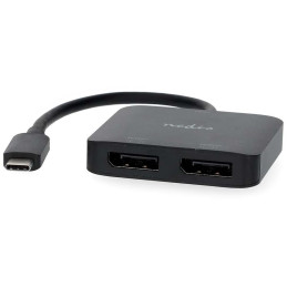 NEDIS Kabeladapter USB-C/USB 3.2 Gen 1/ USB-C Stecker - 2x Displayport Buchse/ rund/ schwarz/ BOX/ 20cm