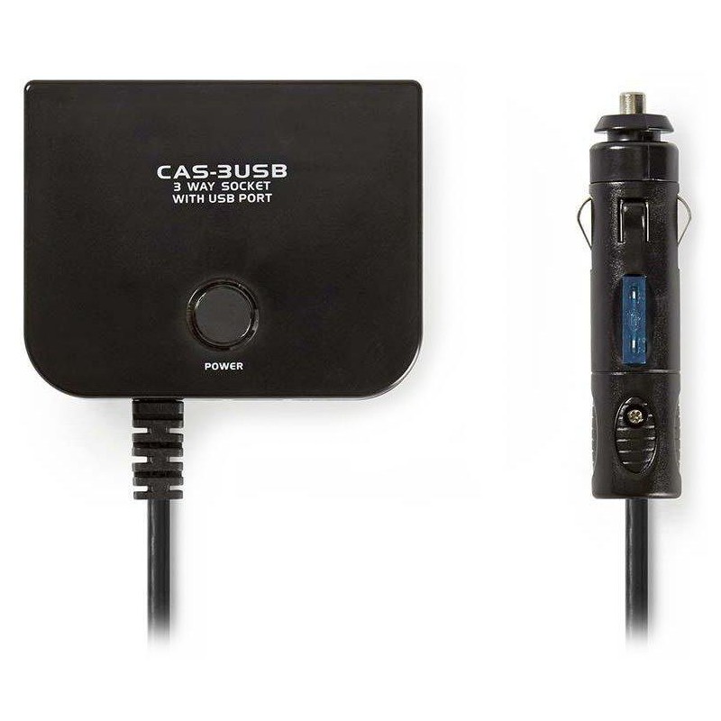 NEDIS univerzální DC/DC napájecí adaptér/ auto adaptér/ 180 W/ 4.0 A/ 3x 12 V DC zásuvka/ USB/ černý