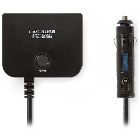 NEDIS univerzální DC/DC napájecí adaptér/ auto adaptér/ 180 W/ 4.0 A/ 3x 12 V DC zásuvka/ USB/ černý