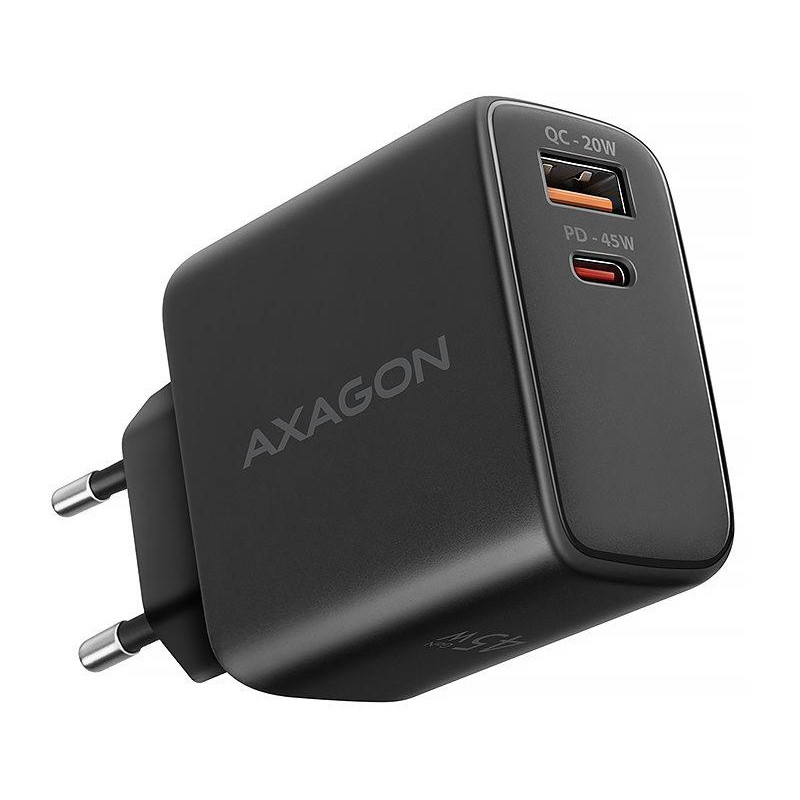 AXAGON Wandladegerät / ACU-PQ45 / 1x USB-C / 1x USB-A / PD3.0/QC4+/PPS/SFC2.0/AFC/SCP/Apple / 45W / schwarz