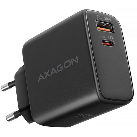 AXAGON Wandladegerät / ACU-PQ45 / 1x USB-C / 1x USB-A / PD3.0/QC4+/PPS/SFC2.0/AFC/SCP/Apple / 45W / schwarz